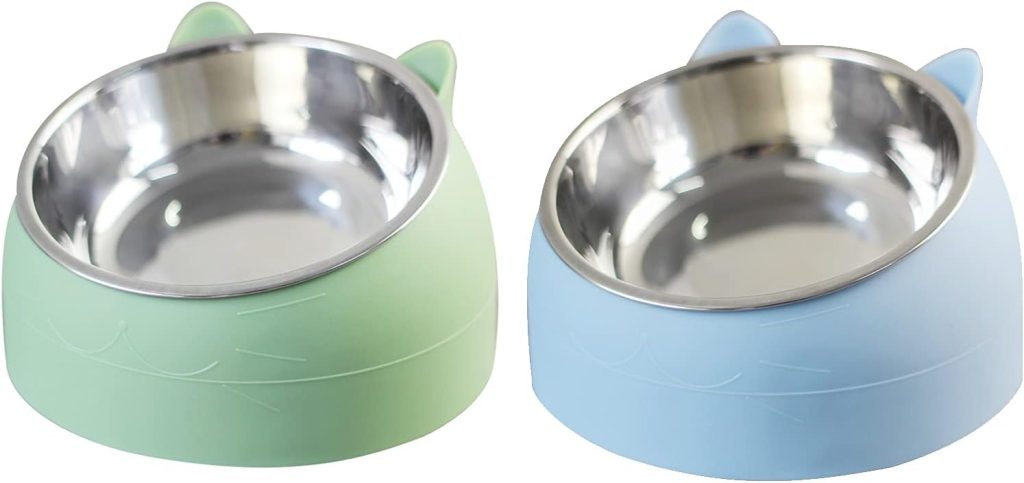 2 Pack Stainless Steel Pet Cat Bowl, Cat Food Bowl, Cat Water Bowl (200 ml, blue+green)