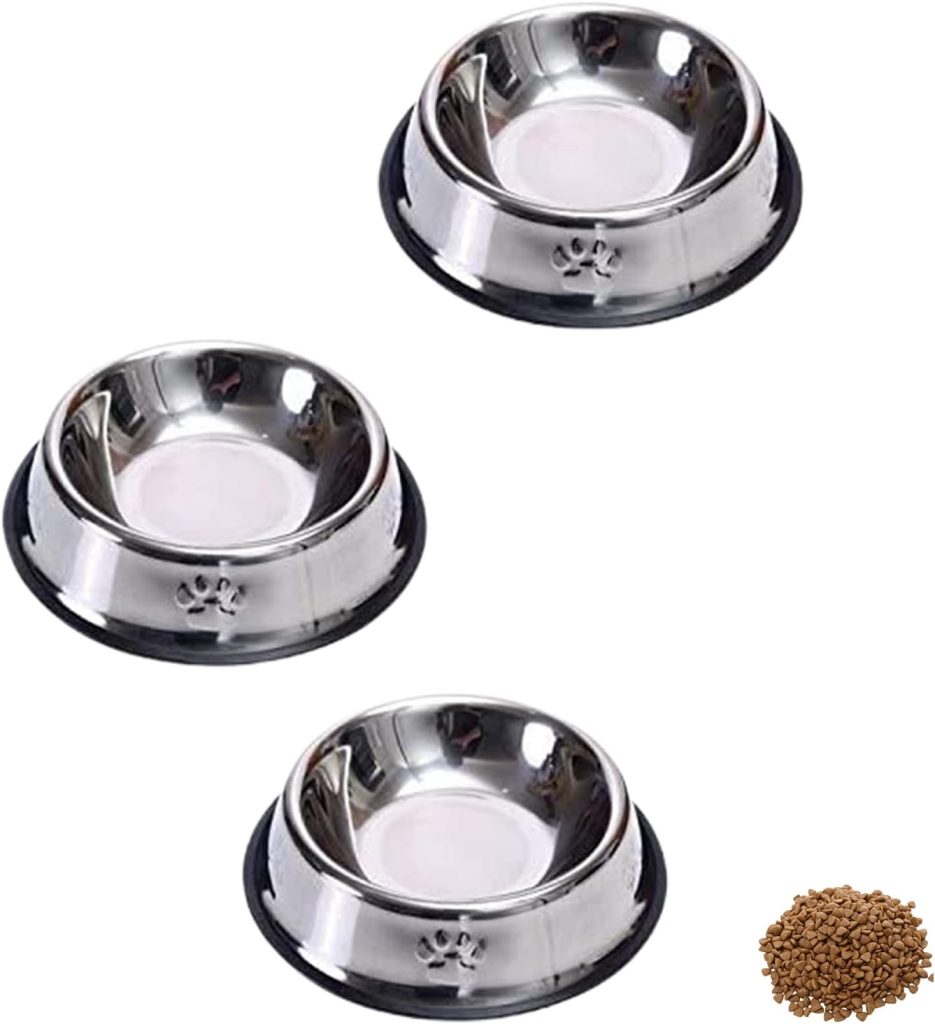 3 Pcs Stainless Steel Cat Bowls Sturdy Cat Feeding Bowls with Anti-slip Ring Multifunctional Cat Feed Bowls for Food and Water Feeding