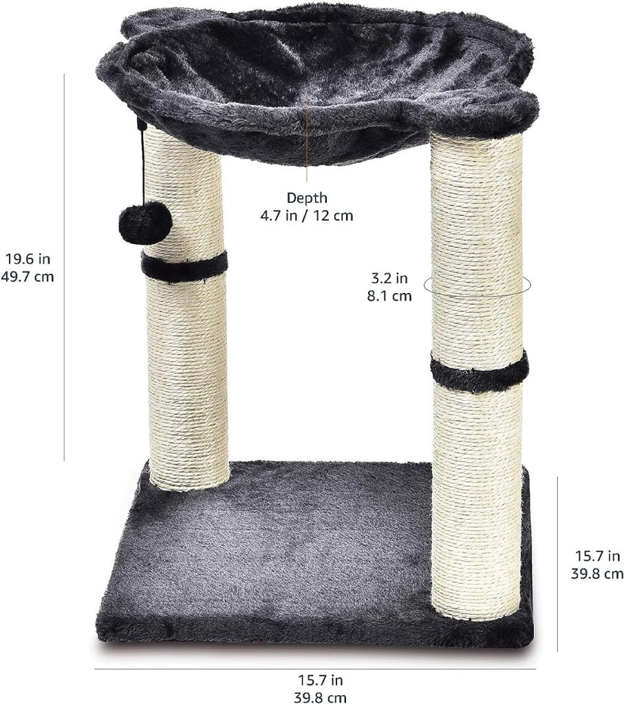 Amazon Basics Cat Condo Tree Tower With Hammock Bed And Scratching Post - 16 x 20 x 16 Inches, Grey