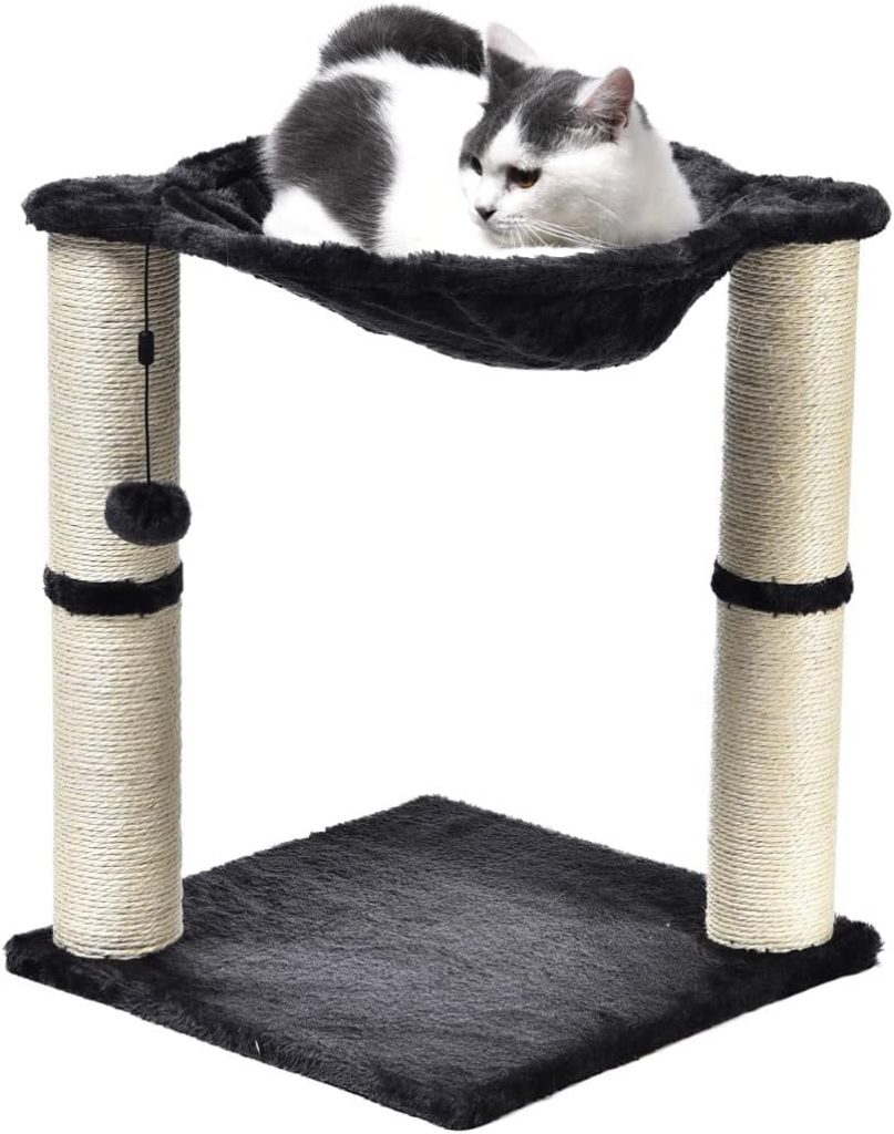 Amazon Basics Cat Condo Tree Tower With Hammock Bed And Scratching Post - 16 x 20 x 16 Inches, Grey