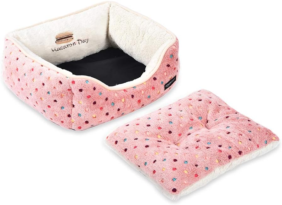 Amazon Basics Cuddler Pet Bed - Small, Pink Polka Dots