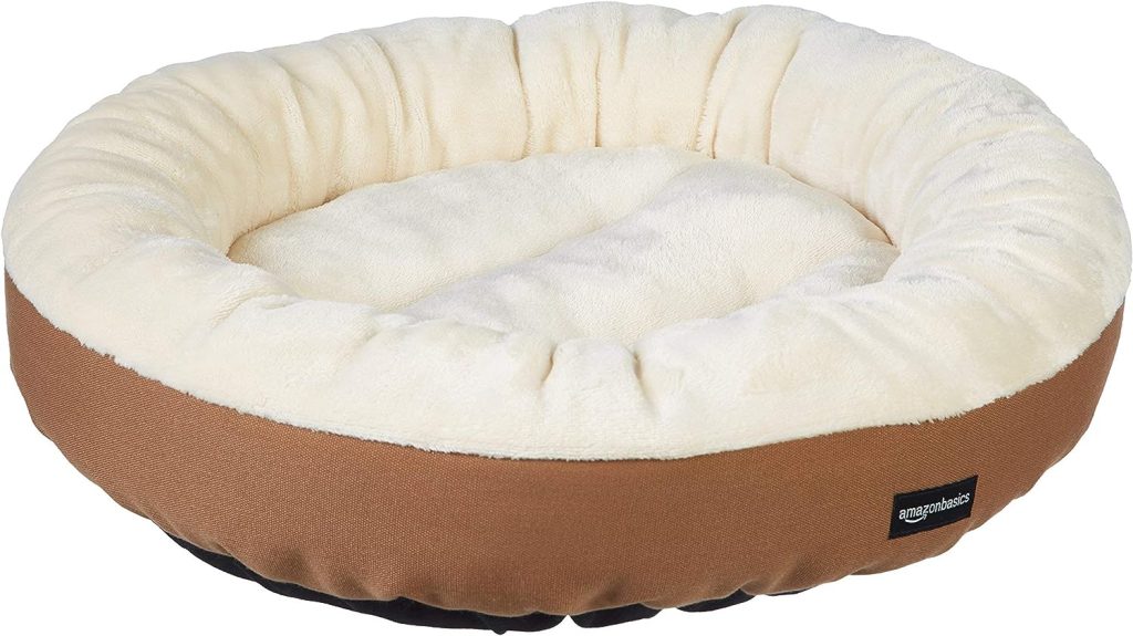 Amazon Basics Round Pet Bed for Dogs and Cats; Cream / Brown