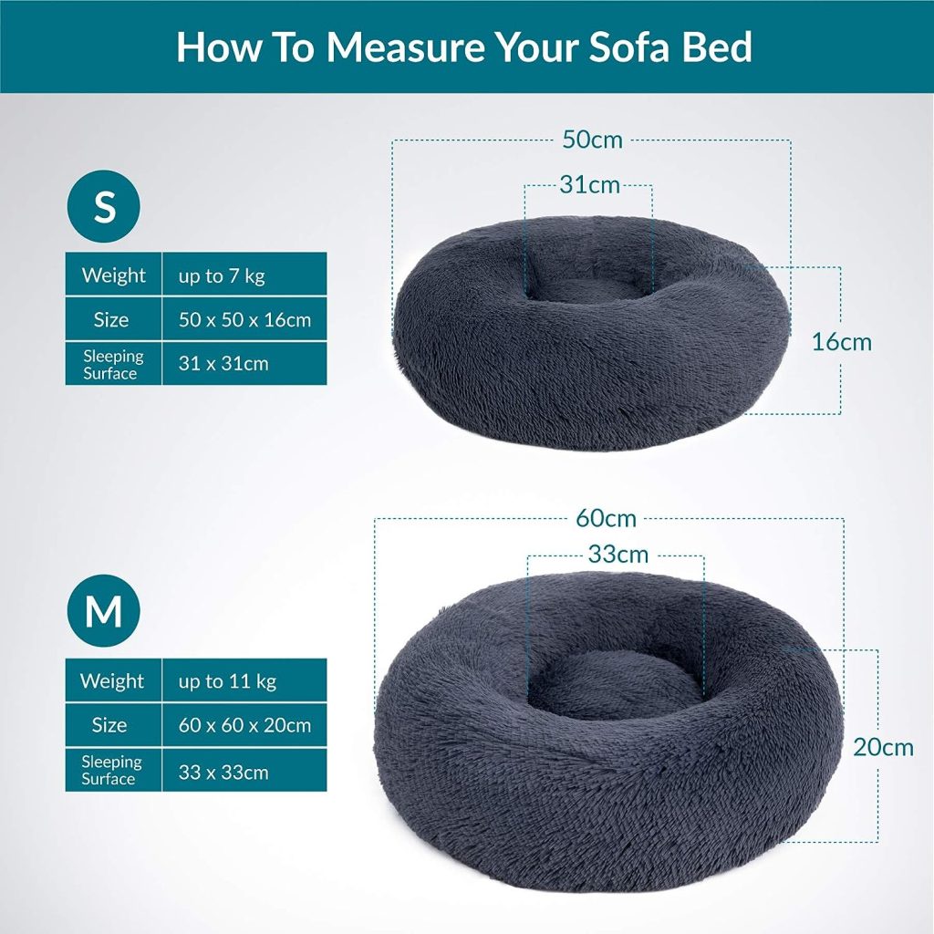 Bedsure Cat Bed Donut Bed - Cat Beds for Indoor Cats, Washable Fluffy Kitten Bed for Anti-Anxiety and Calming, Grey, 50x50x16cm