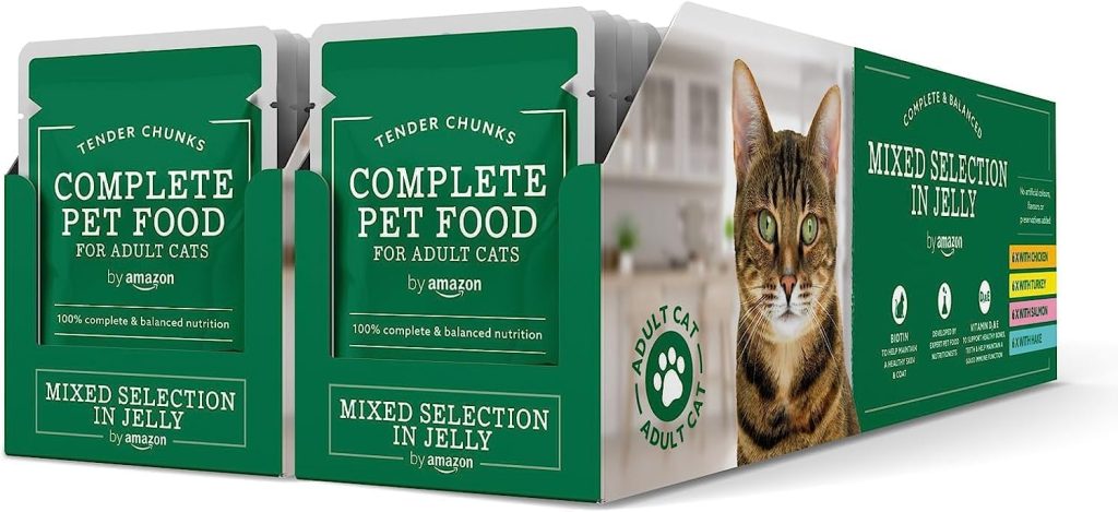 by Amazon Complete Food for Adult Cats, Mixed Selection In Jelly, 4.8 kg (48 Packs of 100g) (Previously Lifelong)