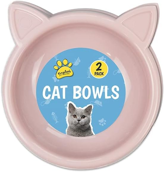 Cat Bowls - 2 Pack May Receive in Assorted Colors of Pink, Grey and Blue