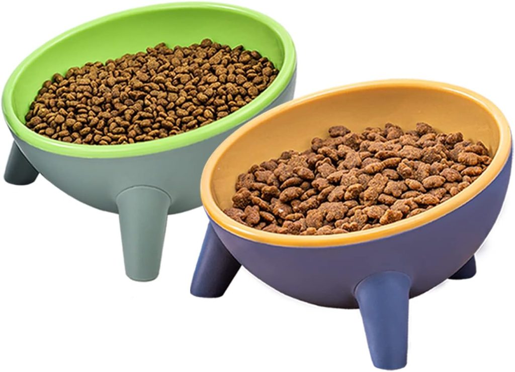 Cat Bowls,Cat Feeding Bowl with 15°angle of Inclination,Tilted Raised Cat Feeder,Feeding Kittens and Puppies Food and Water (GreenYellow)+Dry Food Scoop