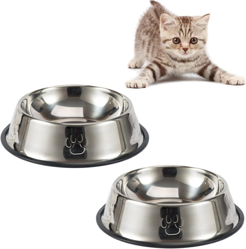 Cat Feeding Bowl,Kitten Bowls,Non-Slip Stainless Steel Pet Bowls Set of 2 ,Metal Cat Bowls Suitable for Cat Water Bowl Food Bowl Drop-proof and Easy to Clean Cat Bowl Dish