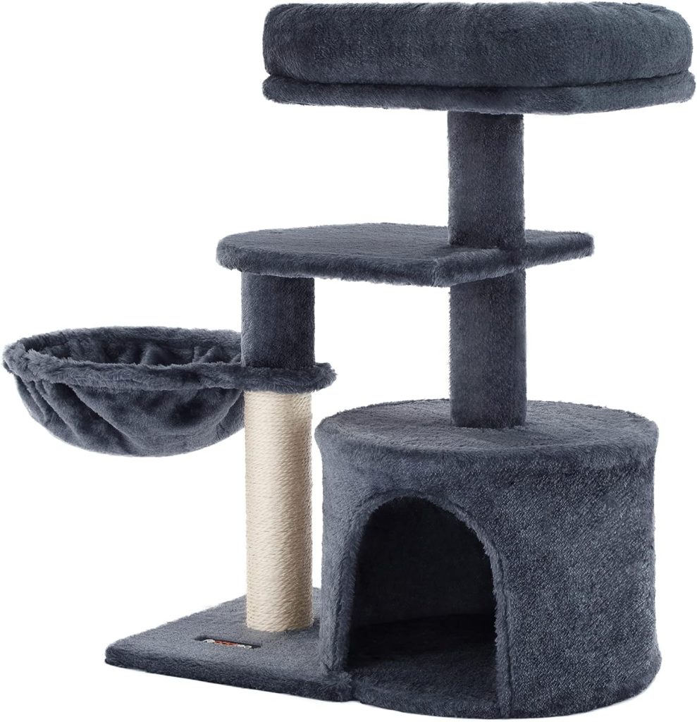 FEANDREA Cat Tree, Small Cat Tower, Kitten Scratching Post, Smoky Grey PCT59G