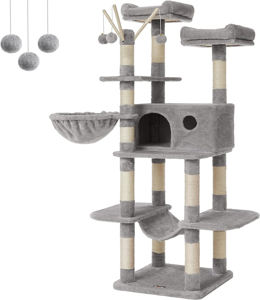 FEANDREA Cat Tree, XXL Cat Condo, 164 cm, Light Grey PCT087W01