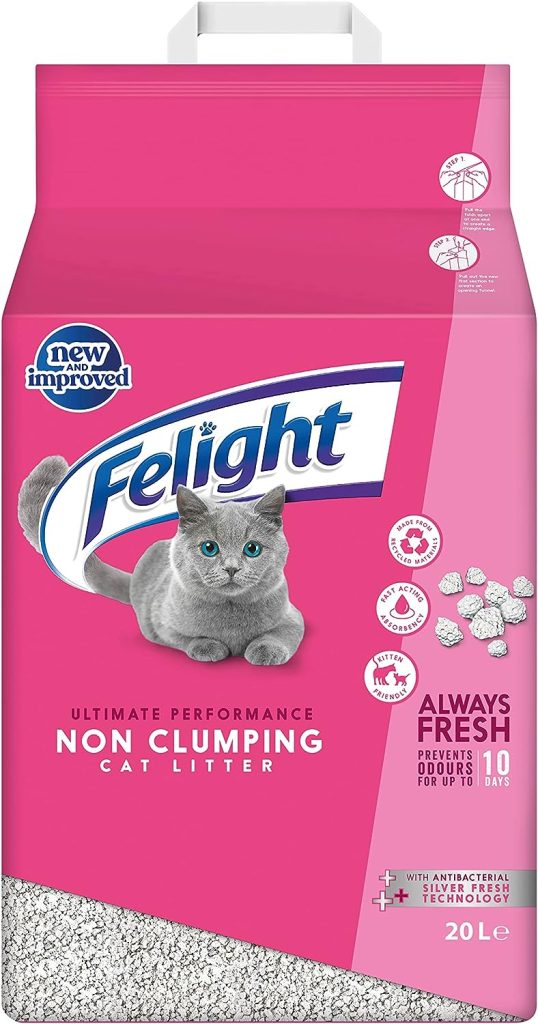 Felight | Non-Clumping Cat Litter with Antibacterial Silverfresh Technology | Prevents Odours for up to 10 Days | Made in the UK (20L Bag)