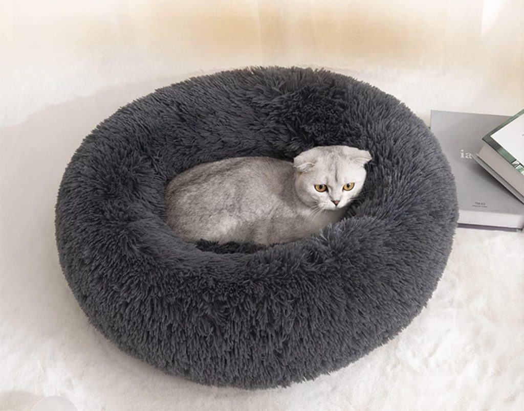 Fhodigogo Cat Bed Small dog bed Pet Bed for Cats Round Plush beds Warm Kitten bed Nest with Anti-Slip Bottom Hand Dog Round Bed Cat Round Bed Pet Donut Bed kitten bed (S/36X36X12CM)