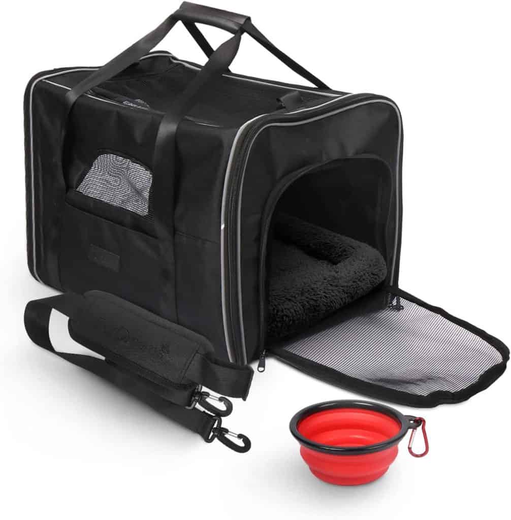 FurDreams Pet Carrier Bag - Dog Travel Bag and Cat Carrier for Transporting Cats  Dogs I Removable Washable Mat, Bowl, Breathable Mesh, and Top Opening, with Shoulder Strap for Carrying (Medium)