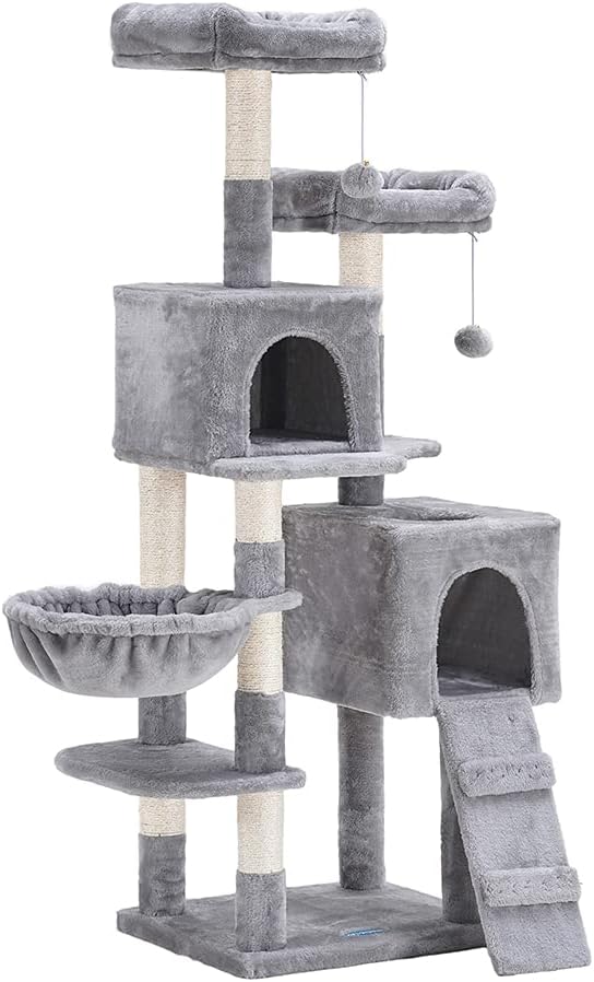 Hey-brother Cat Tree, 147 cm cat tower, Multi-Leve cat condo, Gray EMPJ013W