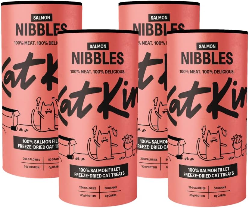 KatKin Salmon Nibbles (Pack of 4): 100% Salmon Fillet Freeze-Dried Cat Treats 50g – Delicious Fresh Salmon; Freeze-Dried to Protect Nutrition; Made in the UK for Cats and Kittens