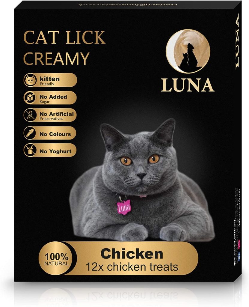 LUNA Premium Lickable Cat Treats - 100% Natural Creamy Kitten Treats for Kitty, Adult Senior Cats - Healthy Treat Snacks No Fillers, Preservatives (Chicken, 12 Treats)