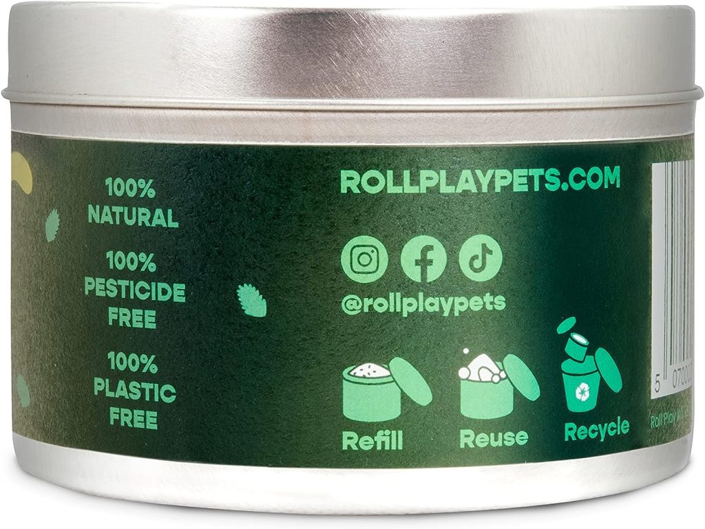 Roll Play Catnip Tin - 100% Natural - 100% Pesticide-free - 100% Plastic-free - Large tub to refresh cat toys - Cat treat