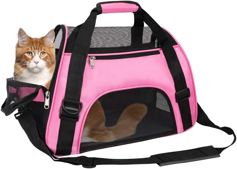 TIYOLAT Pet Carrier Bag, Airline Approved Duffle Bags, Pet Travel Portable Bag Home for Little Dogs, Cats and Puppies, Small Animals (S, Pink)