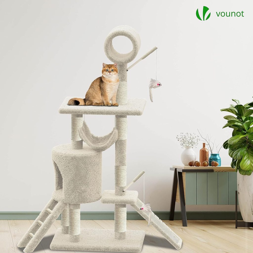 VOUNOT Cat Tree Tower, Cat Condo with Sisal Scratching Post, Multi Level Cat Climbing Frame Indoors, Cat Activity Tree, Beige, XXL