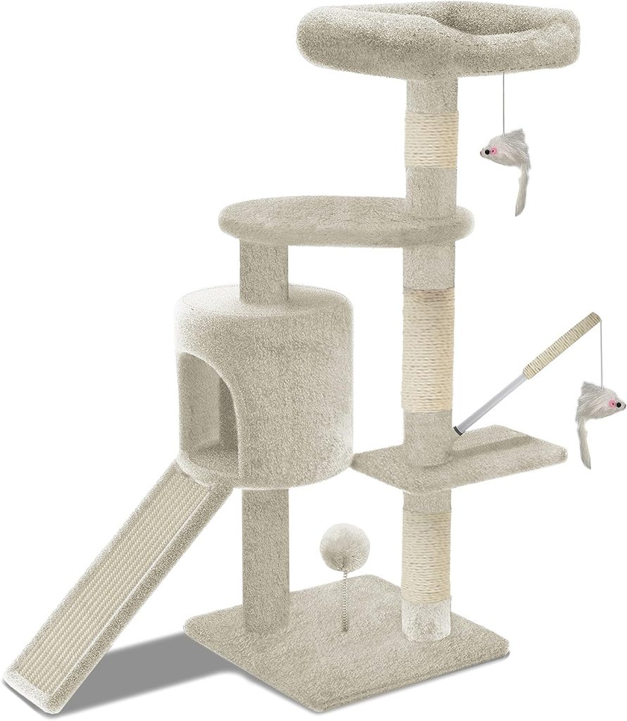 VOUNOT Cat Tree Tower, Cat Condo with Sisal Scratching Post, Multi Level Cat Climbing Frame Indoors, Cat Activity Tree, Beige, XL