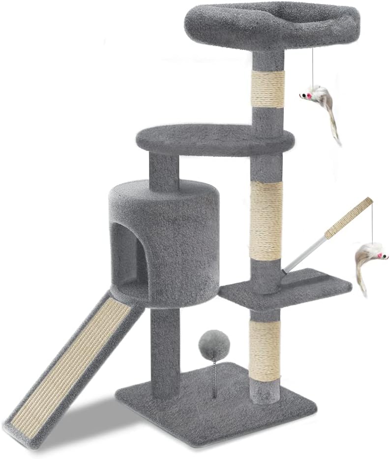 VOUNOT Cat Tree Tower, Cat Condo with Sisal Scratching Post, Multi Level Cat Climbing Frame Indoors, Cat Activity Tree, Grey, XL