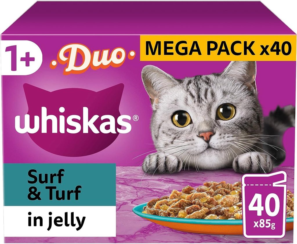 Whiskas Tasty Duo 1+ Surf and Turf in Jelly 40 x 85 g Pouches, Adult Cat Food