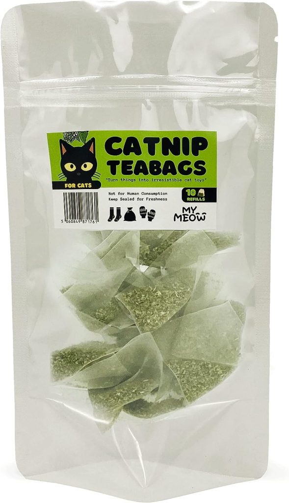 WufWuf Mymeow Catnip Teabags - 100% Natural Catnip Teabags for Cats | Turn Everyday Objects into Irresistible Cat Toys with 10 Catnip Refill Bags | Sustainably Grown in North America