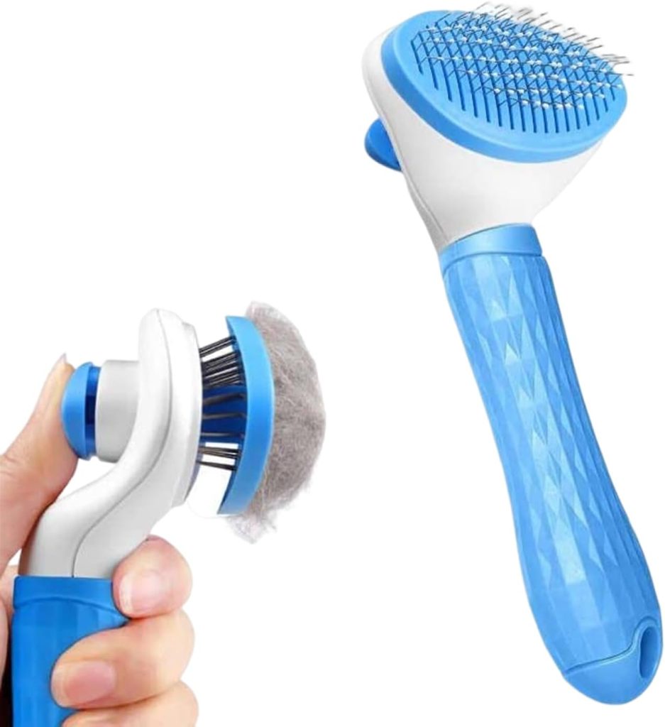 Yunshengmy Dog Brush Cat Brush Grooming Comb - Self-Cleaning Slicker Brush with Smooth Handle for Pet Grooming, Shedding Tools, and Massage(blue)