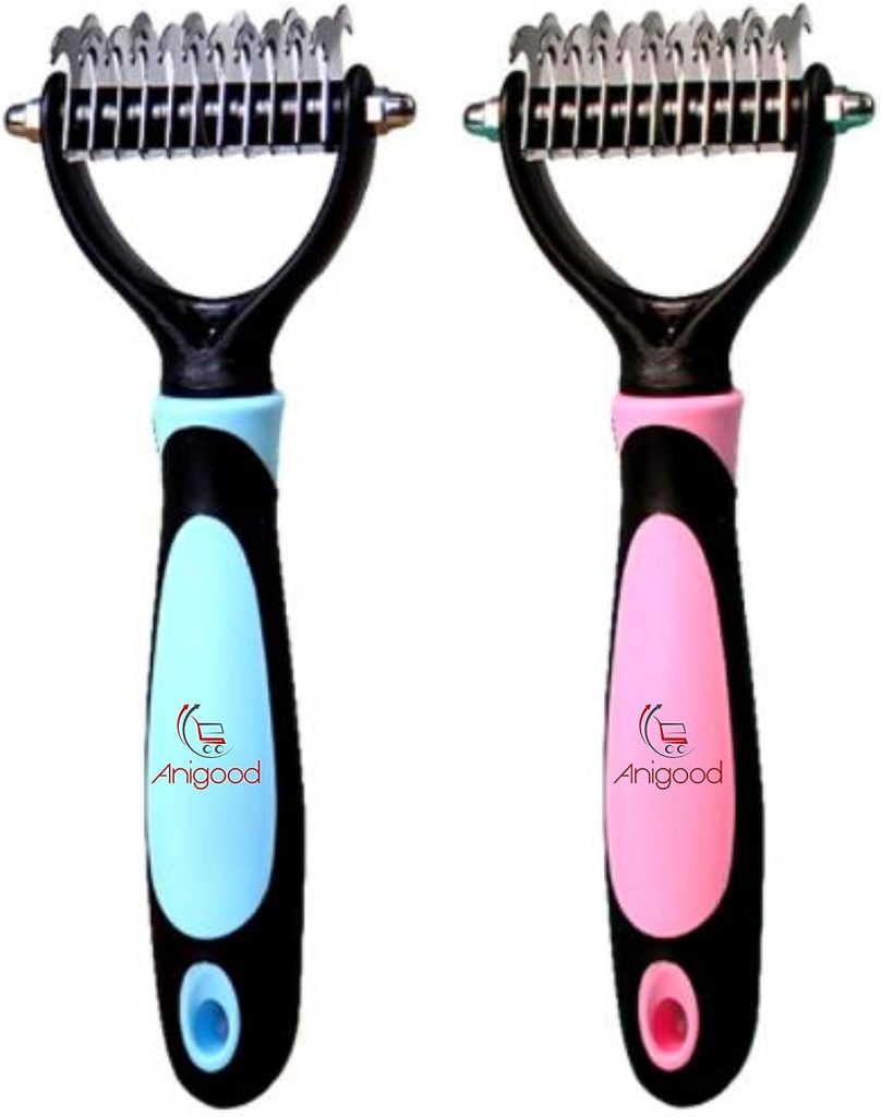 Anigood PET Grooming Rake Comb Brush For Dogs Cats With Long Thick Hair | Professional Deshedding Dematting Pet Supplies (Pink)