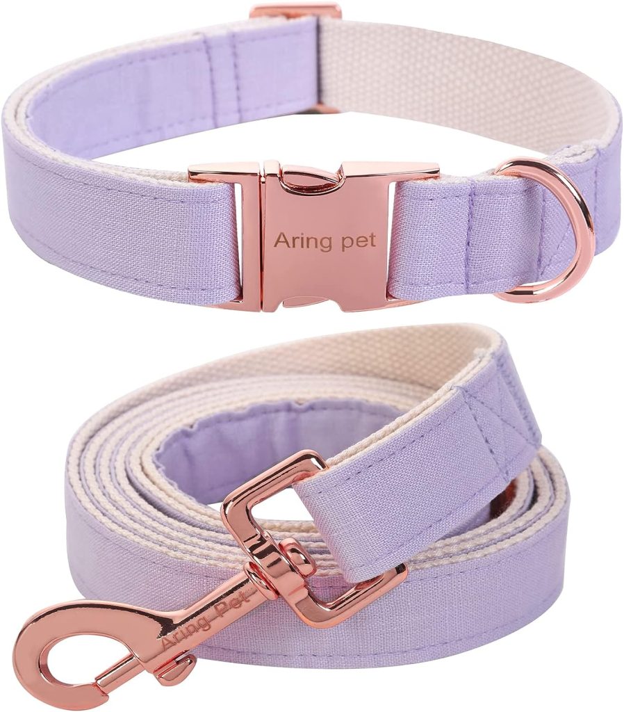 ARING PET Dog Collar and Leash Set, Fancy Lavender Dog Collar Set, Adjustable Wedding Dog Leash and Collars with Metal Buckle for Small Medium Large Boy and Girl Dogs