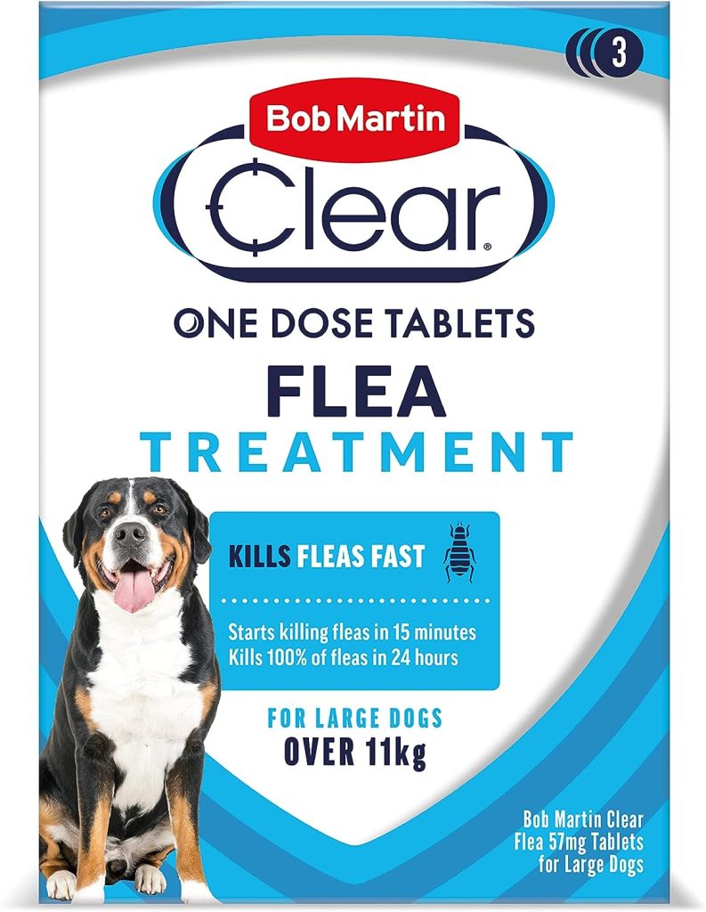 Bob Martin Clear | Flea Tablets for Large Dogs (11Kg+) | Effective Treatment, Kills 100% of Fleas within 24 Hours (3 Tablets)