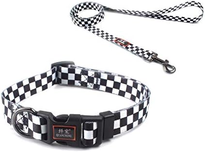 Cosyhome london Dog Collar and Lead for Small medium dog, Adjustable Durable 5ft Puppy Leash Collar for Dog Training Lead (s, black and white)