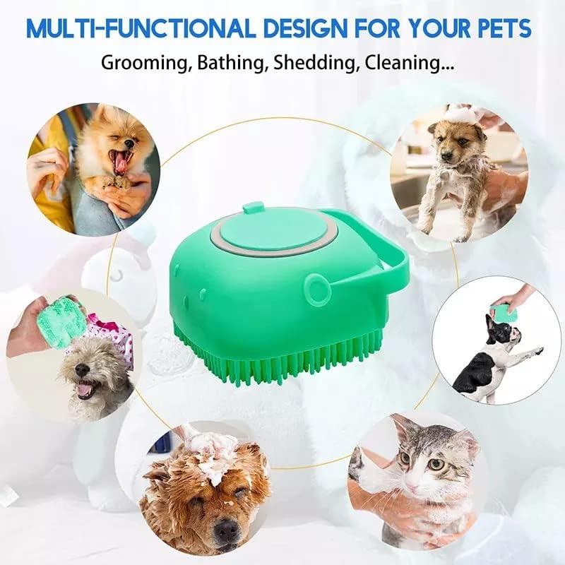 Dog Bath Brush Soft Silicone Dog Shampoo Brush | Pet Shampoo Massage Dispenser Grooming Shower Brush Bath Shampoo Massage Dispenser Shower Brush for Short Long-Haired Dogs and Cats (Blue)