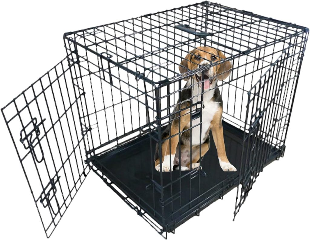 Ellie-Bo Dog Crate Dog Cage from Small to Large, Foldable Puppy Dog Crates, Cage Furniture with Non-Chew Metal Removable Tray Folding 2 Door Crate, Medium Size 30-inch(76.2cm) Black