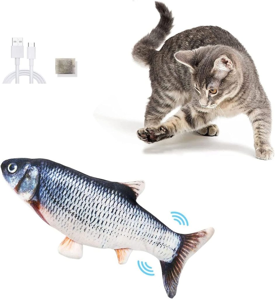 Floppy Fish Cat Toy,Electric Fish Cat Catnip Toy,Plush Simulation Fish Cat Toys for Indoor Cats Pets Flopping/Flipping/Moving Cat Dog Fish Toy Kitten for Pillow Chew Bite Kick Cat Interactive Toy