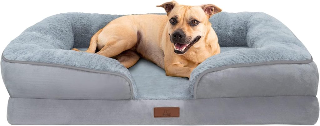 Fur  Bone Memory Foam Dog Bed | Orthopedic Dog Bed Couch with Removable Zipper Cover | Non-skid Bottom Dog Sofa | Waterproof Mattress Protector Puppy Bed Dog Accessories Dog Beds Sofa Bed (Medium)