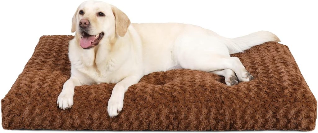 KSIIA Large Dog Bed Washable, Calming Dog Bed, Dog Crate Mattress with Non skid Bottom, Fluffy Anti Anxiety Dog Beds, Pet Beds Pillow Cushion for Dog, Brown, 90x60x8cm