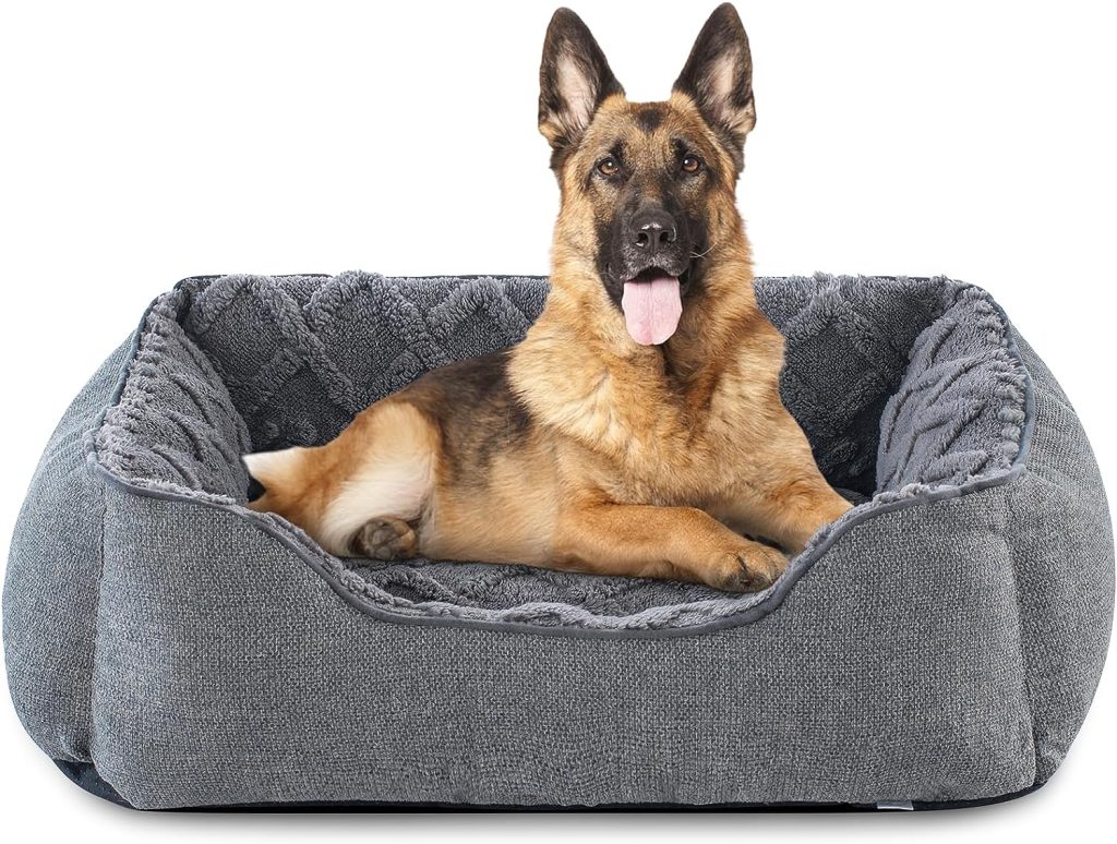 MIXJOY Extra Large Dog Bed Washable Grey Pet Bed(89x64x23cm)- Calming Dog Bed Soft Fleece Plush Puppy Bed with Slip-Resistant Bottom, Square Breathable Dog Sofa for Corgi, Chihuahua, Springer Spaniel