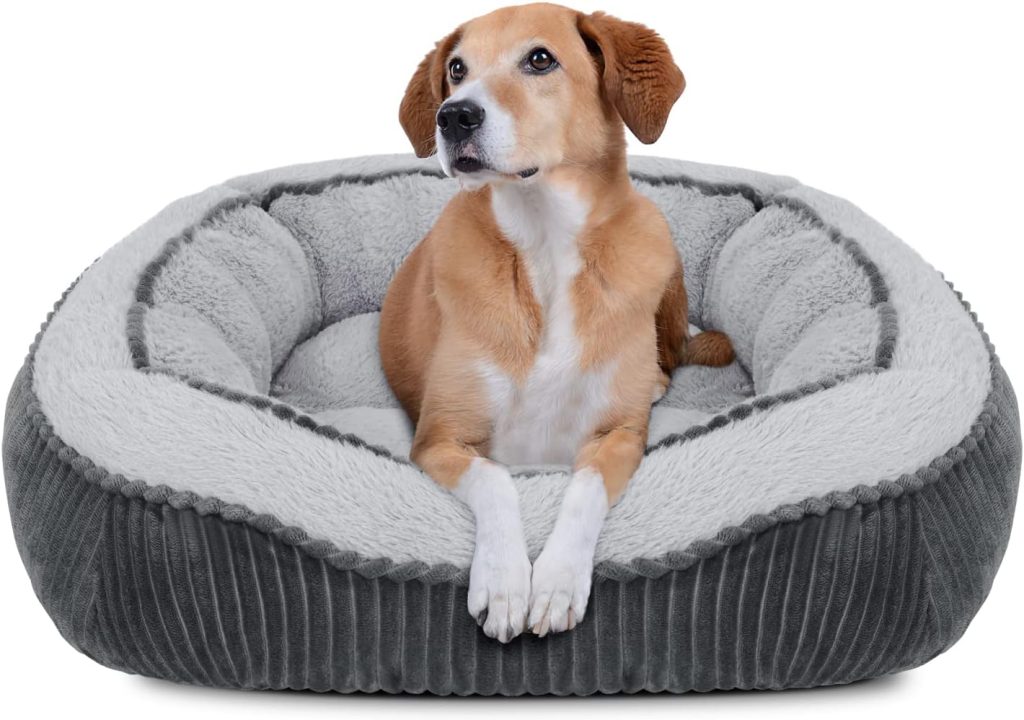 MIXJOY Medium Dog Bed Washable(64x53cm), Super Soft Cosy Dog Beds Grey Pet Bed, Premium Grey Rectangle Puppy Bed for Small Medium Large Dogs, Ideal for Labrador, Chihuahua, Springer Spaniel, etc