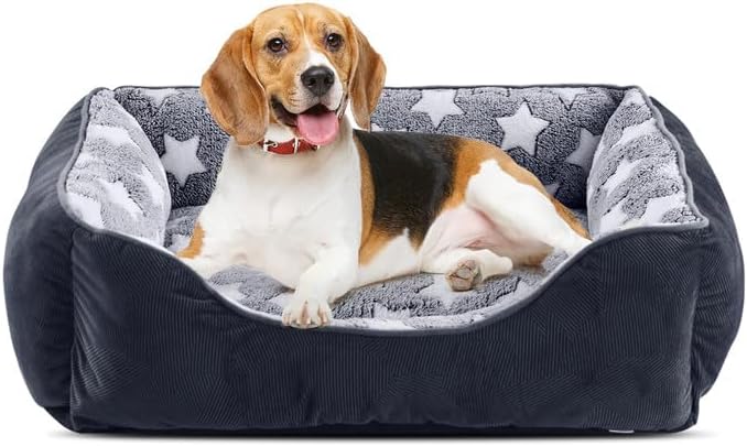 MIXJOY Medium Dog Bed Washable(64x53cm), Super Soft Cosy Dog Beds Grey Pet Bed, Premium Grey Rectangle Puppy Bed for Small Medium Large Dogs, Ideal for Labrador, Chihuahua, Springer Spaniel, etc