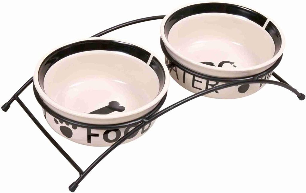 Trixie Eat on Feet Two Ceramic Dog Bowl Set, 0.6 Litre,white/black