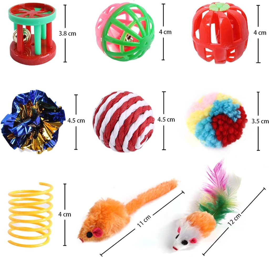 Wefine 20 Pcs Cat Toys for Indoor Kitten, Collapsible Cat Tunnel for Indoor Cat, Interactive Cat Feather Wand Ball Spring Mice Toy for Cat Puppy Kitty Kitten