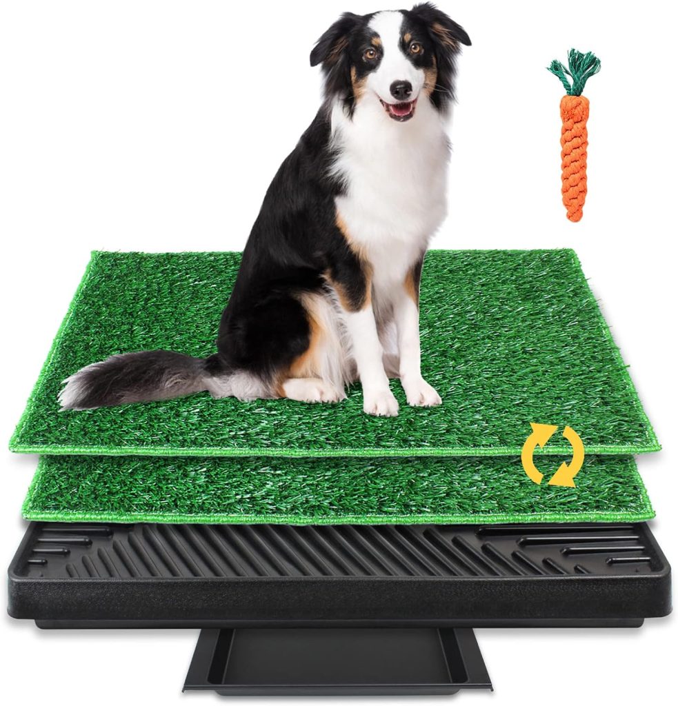 BRIAN  DANY Dog Toilet Tray with Two Artificial Grass Mats and Portable Dog Litter Tray for Indoor/Outdoor, 63cm x 51cm