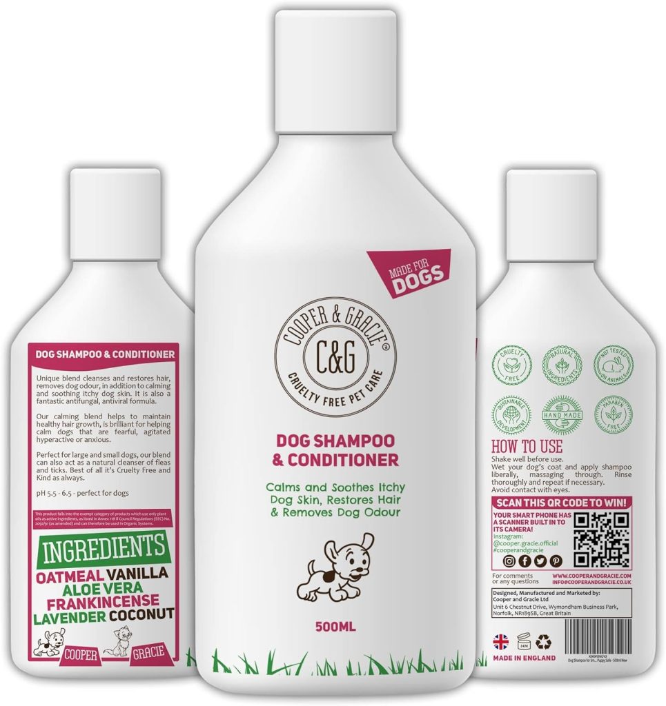 Dog Shampoo  Conditioner 500ML | Anti-Bacterial Anti-Fungal | Calms  Soothes Itchy Dog Skin | Restores Hairs | Remove Bad Odour