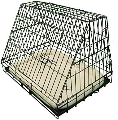 Ellie-Bo Deluxe Sloping Puppy Cage Medium 30 inch Black Folding Dog Crate with Non-Chew Metal Tray, Fleece and Slanted Front For Car