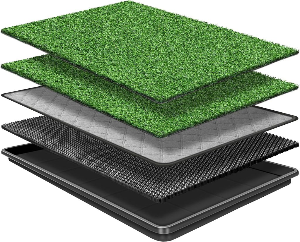 GoldOuya 90 x 60CM Dog Grass Pad with Tray for Indoor/Outdoor Large Dog Potty Training, Dog Litter Box is a Complete Potty System, Grass Pee Pads for Dogs with Tray is Reusable and Easy to Clean