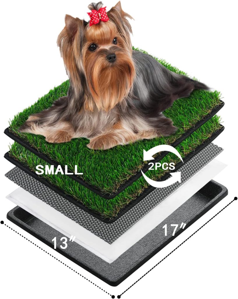 MEEXPAWS Artificial Grass For Dog Litter Tray | Extra Small 44×34cm | 2×Fake Grass For Dogs Replacement| Rapid Drainage | 2 Training Pads | Indoor Dog Potty Litter Box