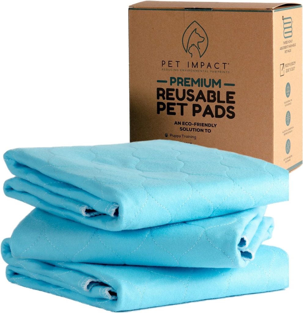 PET IMPACT Washable Puppy Pads, Premium Reusable Dog Pee Pad, Puppy Mats for House Training, Machine Washable LARGE 3-Pad Box (Sky Blue, 32x24)