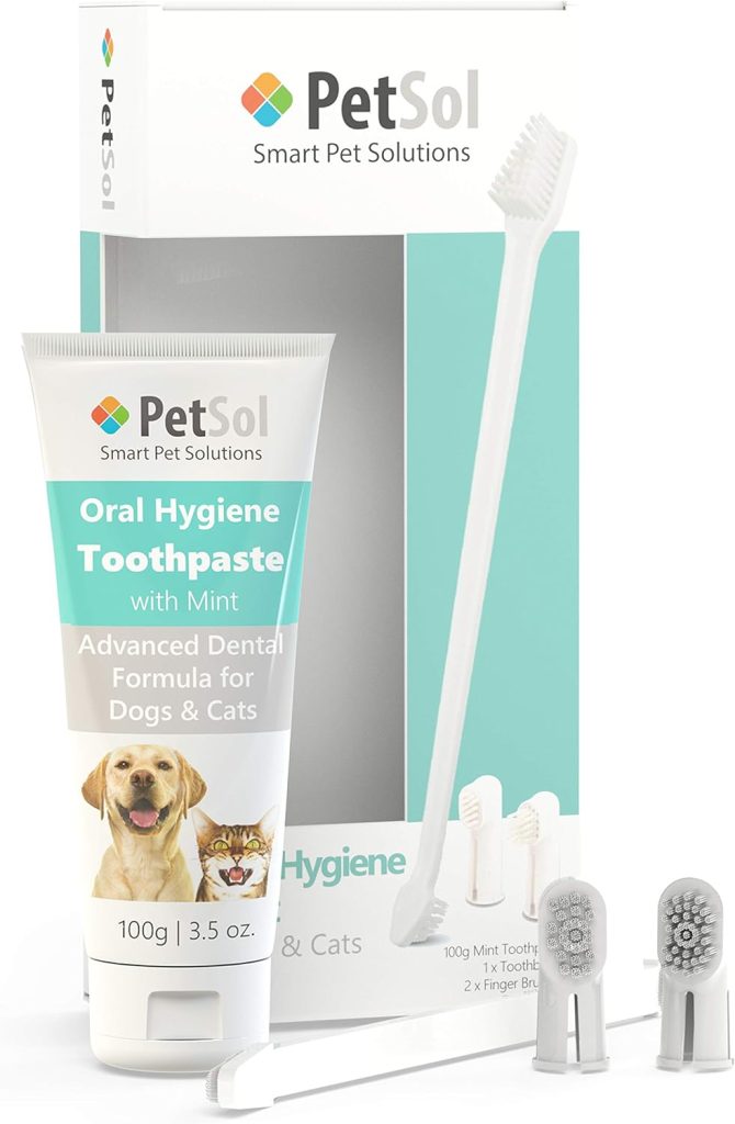 PetSol Dental Care Kit for Dogs  Cats Toothpaste (100g) with 3 x Pet Toothbrushes to Clean Pets Teeth, Remove Plaque and Tartar, Improve Gum, Tooth Health  Pet Oral Hygiene