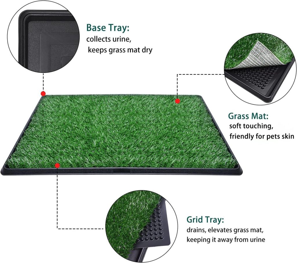 PFL Dog Grass Toilet, Large size 51 x 63.5 cm, Indoor Outdoor Dog Potty Systems, Portable Toilet with Fake Grass and Tray, Reusable Trainer Tray for Puppy Training