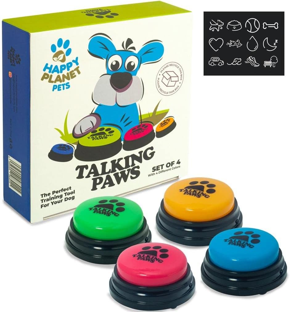 Talking Paws - Recordable Training Buttons for Dogs, Puppy  Pets. Free Stickers. Train Your Dog Easily To Press Buzzers And Voice What They Want To Do. The Perfect Present For Your Pet.